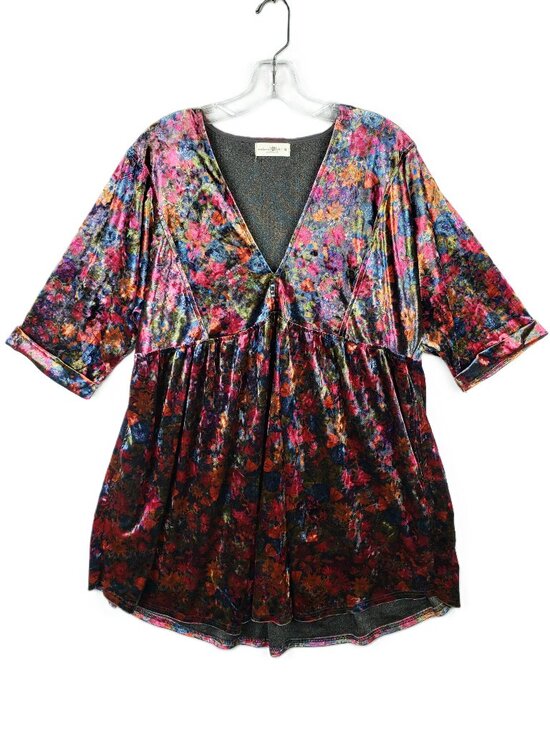 NATURAL LIFE Dresses & Skirts - Natural Life Velvet Tunic Dress Empire Waist Abstract Floral Colorful size M